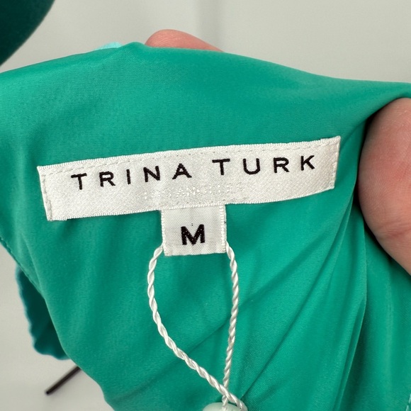 Trina Turk Sabrina Mock Neck flowy Pleated Shift mini dress in teal - Picture 7 of 8